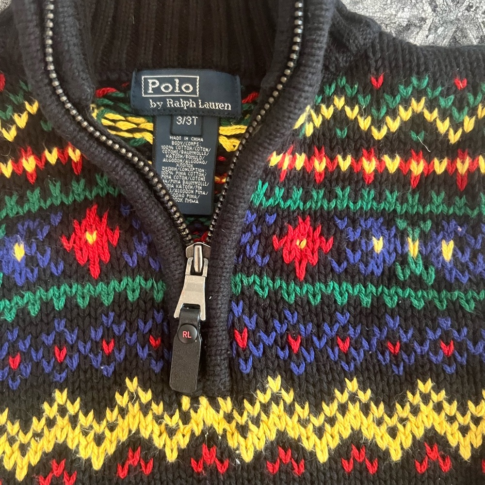 Polo by Ralph Lauren Black Multicolor Knit Half-Zip Sweater
